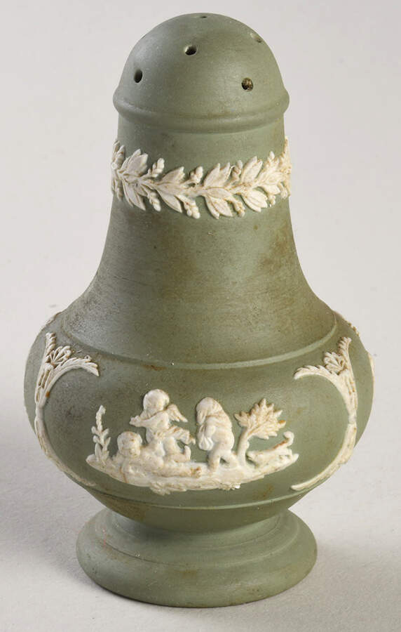 Cream Color on Celadon Jasperware Pepper Shaker by Wedgwood-1