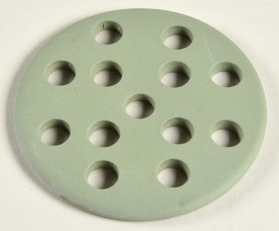 Cream Color on Celadon Jasperware Grid/Frog for Vase by Wedgwood-1