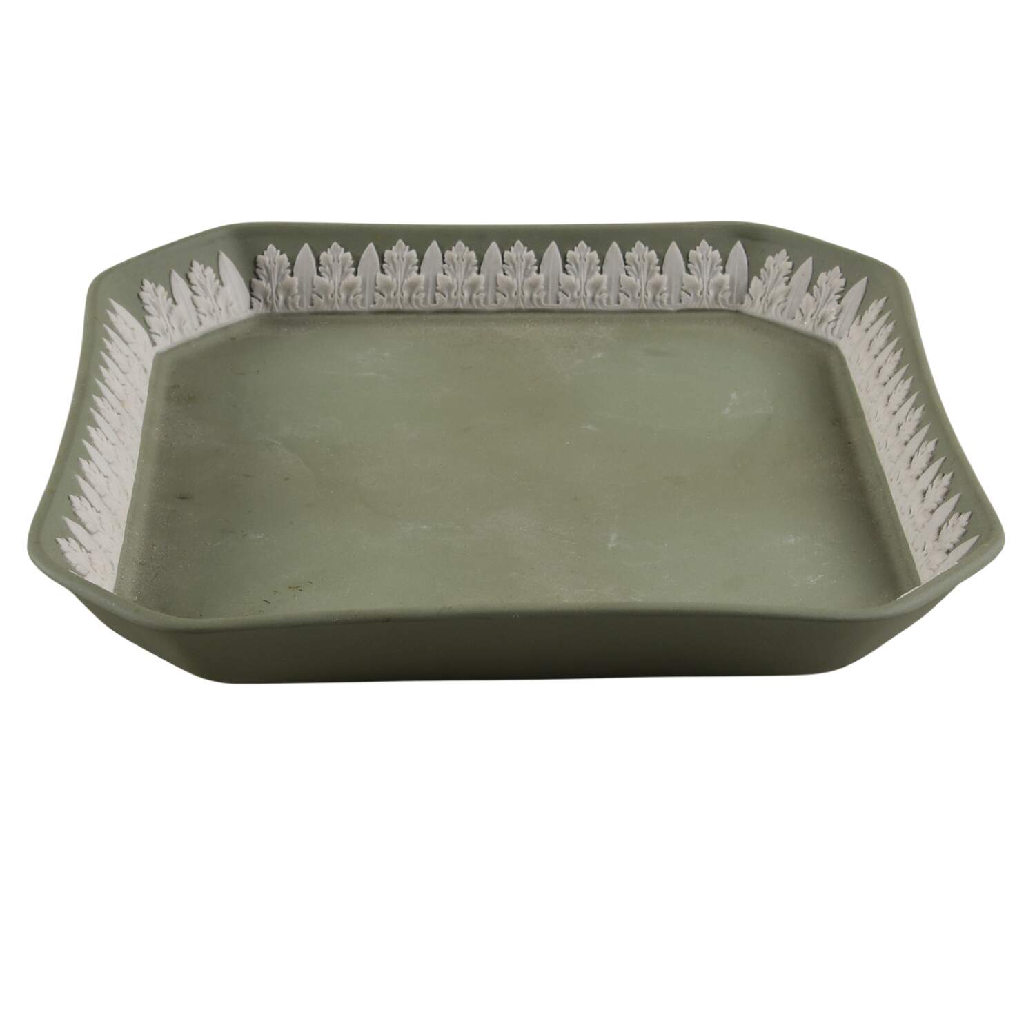 Cream Color on Celadon Jasperware Tray for (7 Pc) Pot de Creme Set by Wedgwood-1