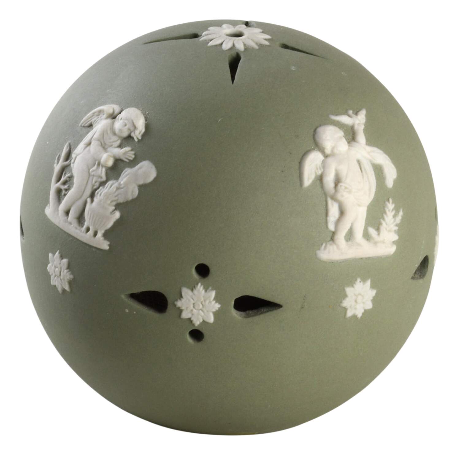 Cream Color on Celadon Jasperware Pommander by Wedgwood-1