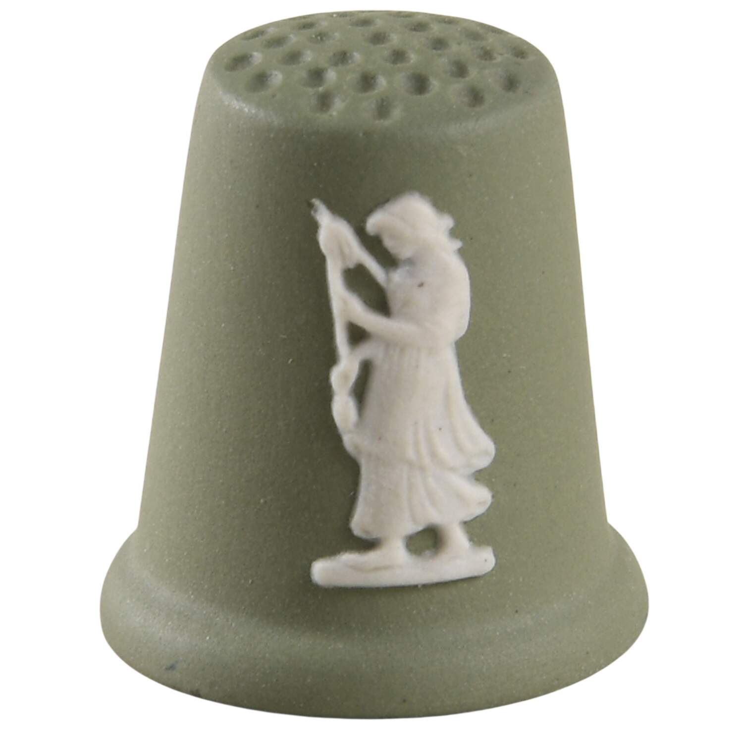 Cream Color on Celadon Jasperware Thimble by Wedgwood-1