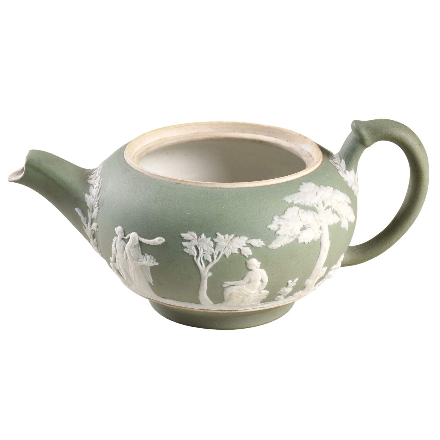 Cream Color on Celadon Jasperware Mini Teapot No Lid by Wedgwood-1