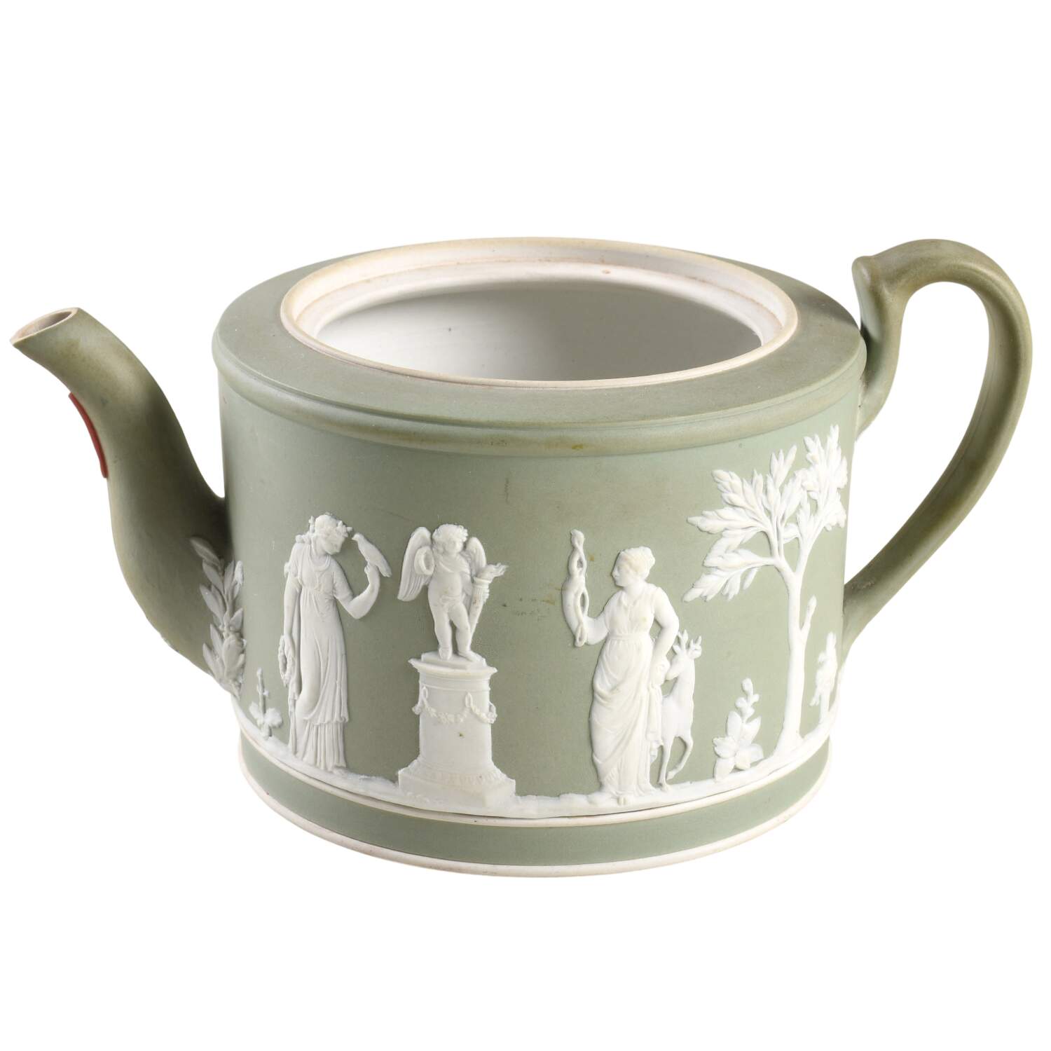 Cream Color on Celadon Jasperware Teapot No Lid by Wedgwood-1