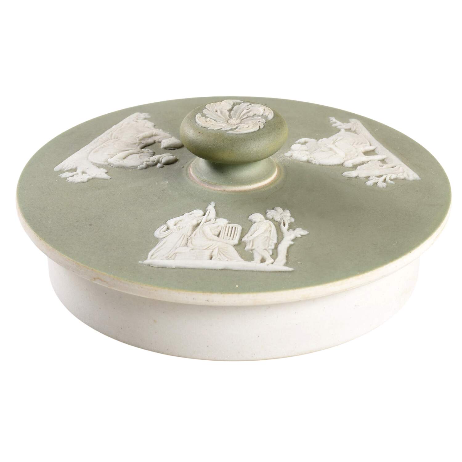 Cream Color on Celadon Jasperware Lid for Teapot by Wedgwood-1