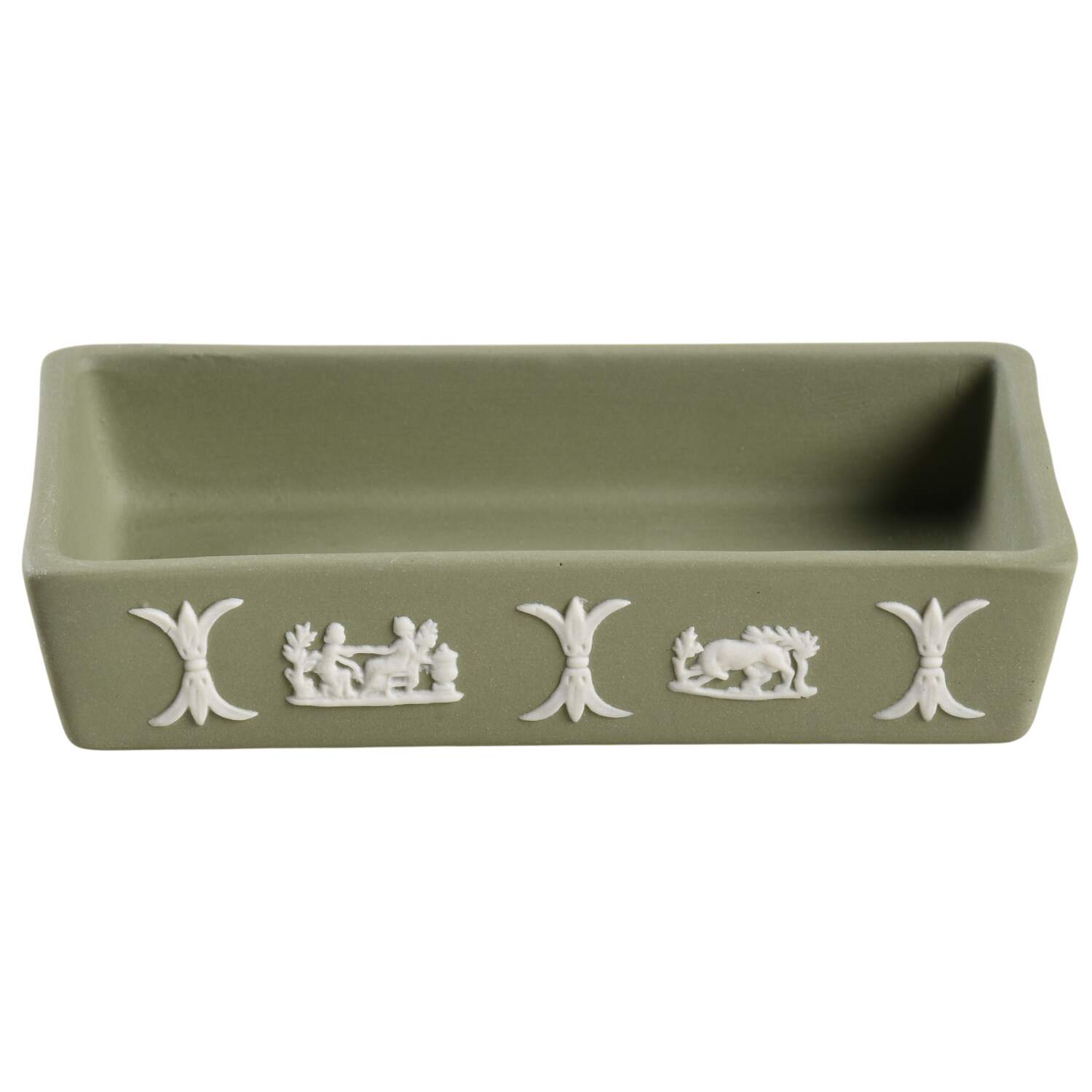 Cream Color on Celadon Jasperware 3" Rectangular Box-No Lid by Wedgwood-1