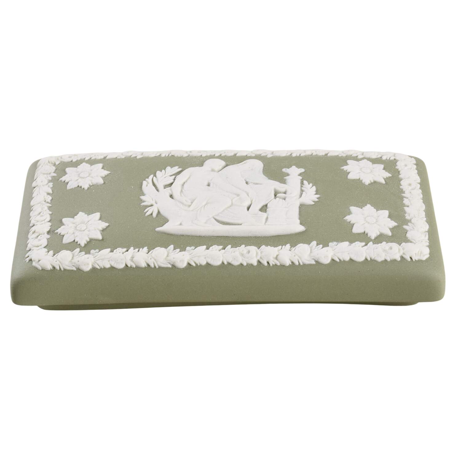 Cream Color on Celadon Jasperware Lid for 3" Rectangular Box by Wedgwood-1