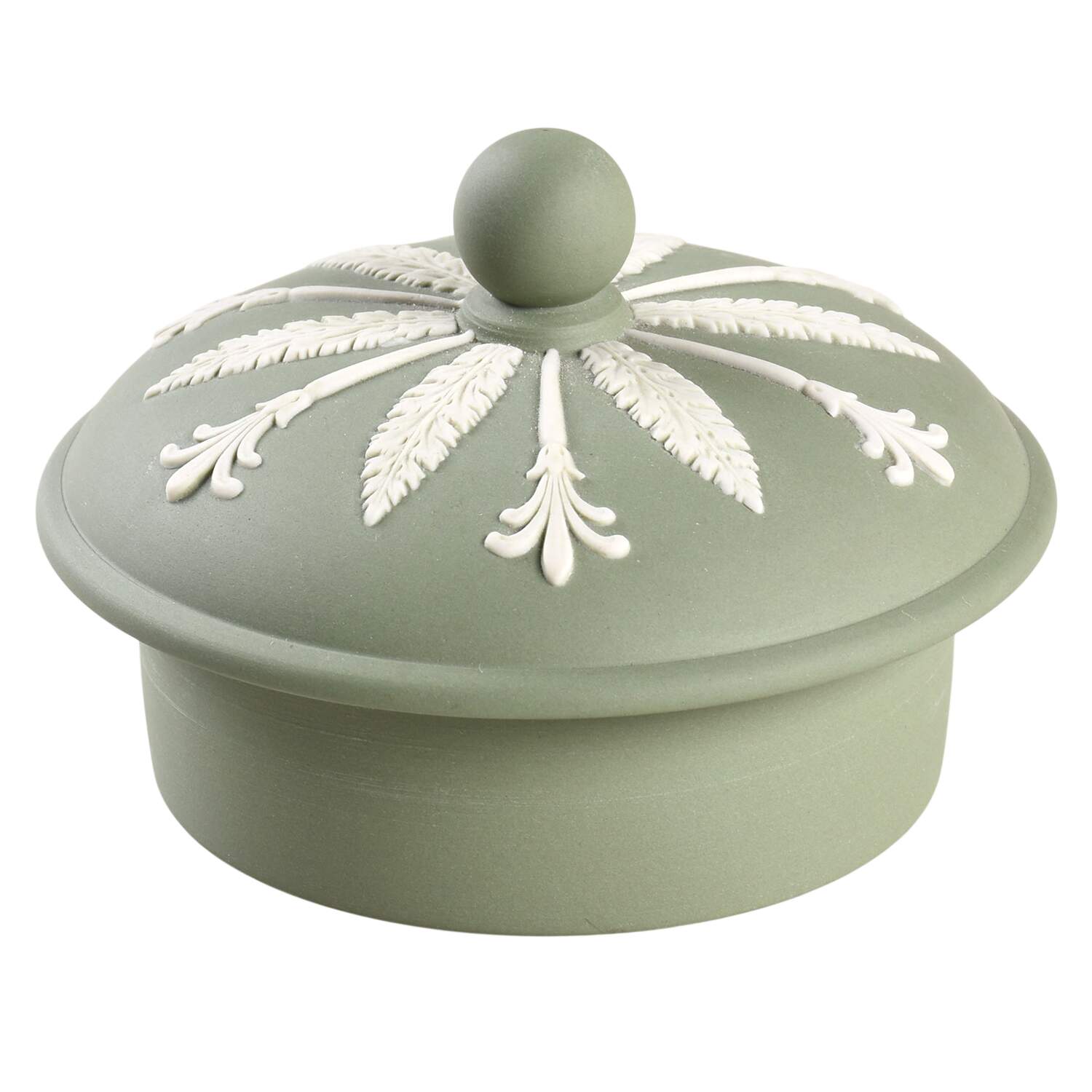 Cream Color on Celadon Jasperware Lid for Coffee Pot by Wedgwood-1
