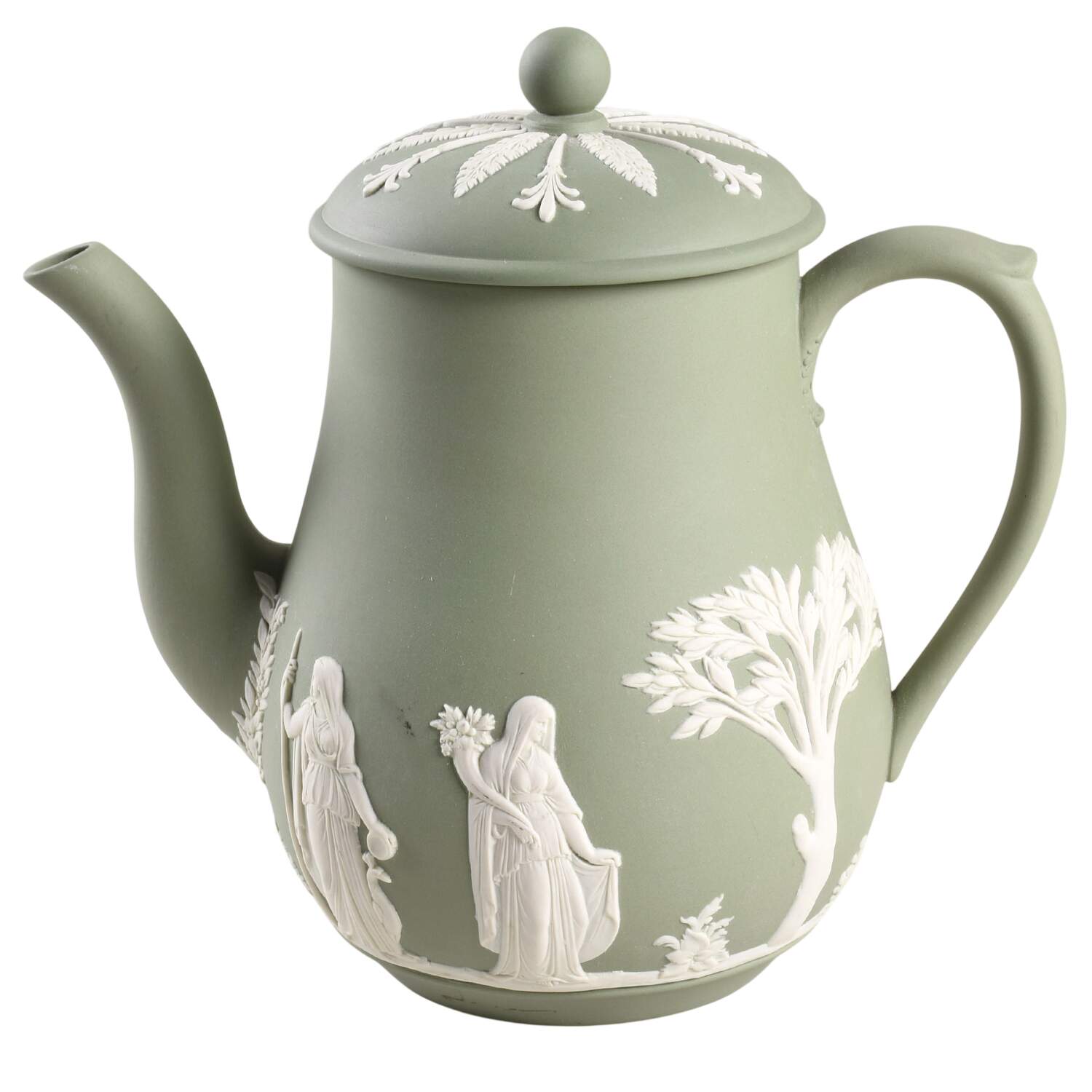 Cream Color on Celadon Jasperware Coffee Pot & Lid by Wedgwood-1