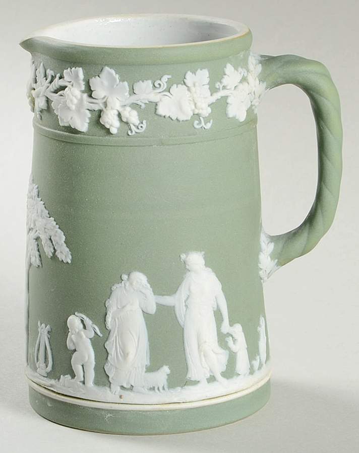 Cream Color on Celadon Jasperware Small Trojan Jug by Wedgwood-1