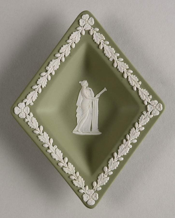 Cream Color on Celadon Jasperware 5" Small Diamond Shape Ashtray by Wedgwood-1