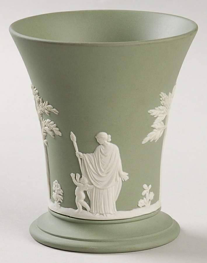 Cream Color on Celadon Jasperware Posey Pot by Wedgwood-1