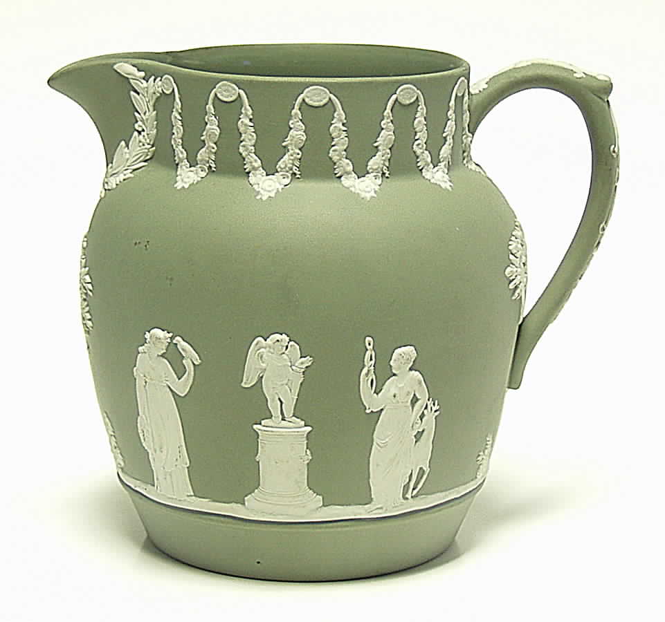 Cream Color on Celadon Jasperware Dutch Sacrifice Jug by Wedgwood-1