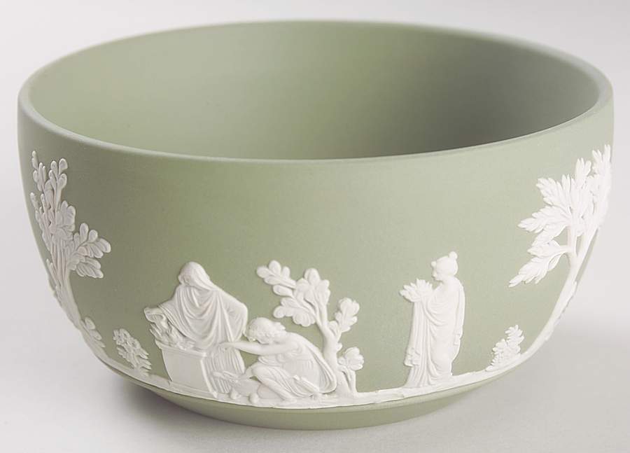 Cream Color on Celadon Jasperware Bute Bowl by Wedgwood-1