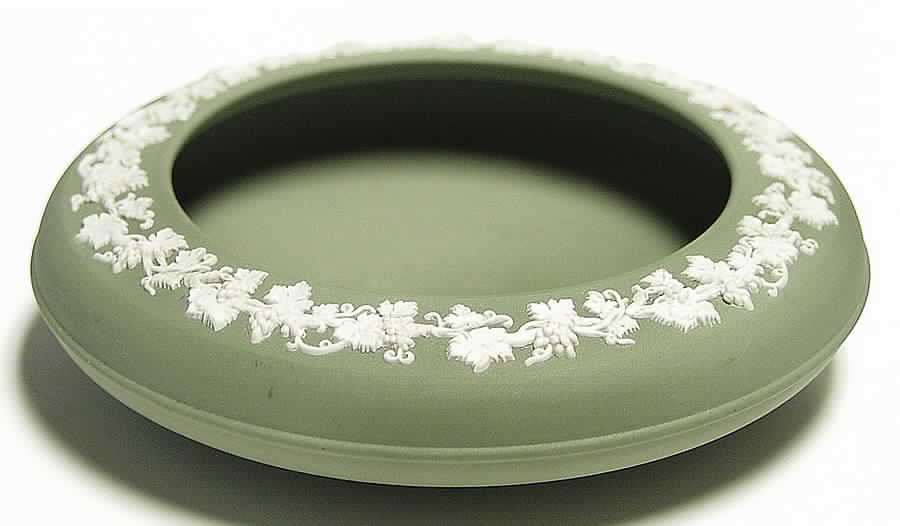 Cream Color on Celadon Jasperware Incurved Bowl by Wedgwood-1
