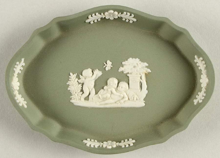 Cream Color on Celadon Jasperware Silver Tray by Wedgwood-1