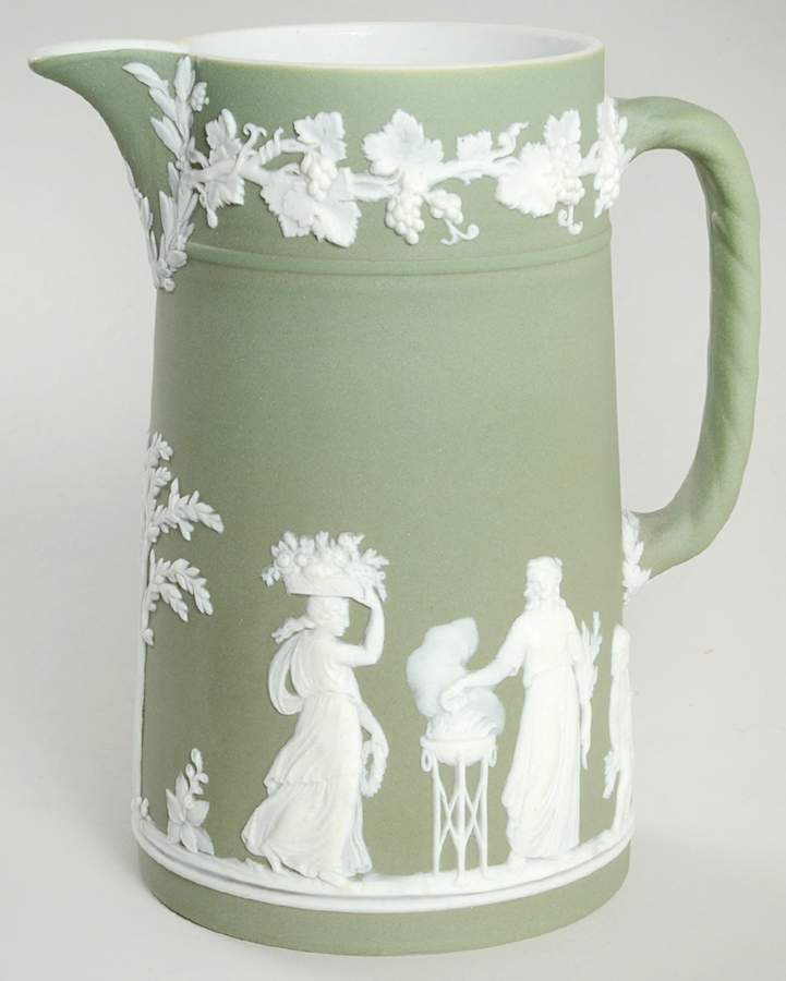 Cream Color on Celadon Jasperware Hot Water Jug No Lid by Wedgwood-1
