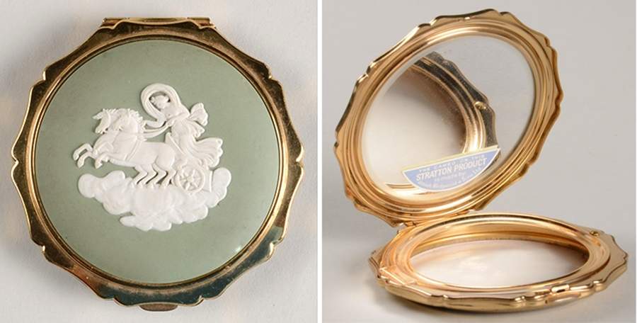 Cream Color on Celadon Jasperware Compact with Mirror by Wedgwood-1
