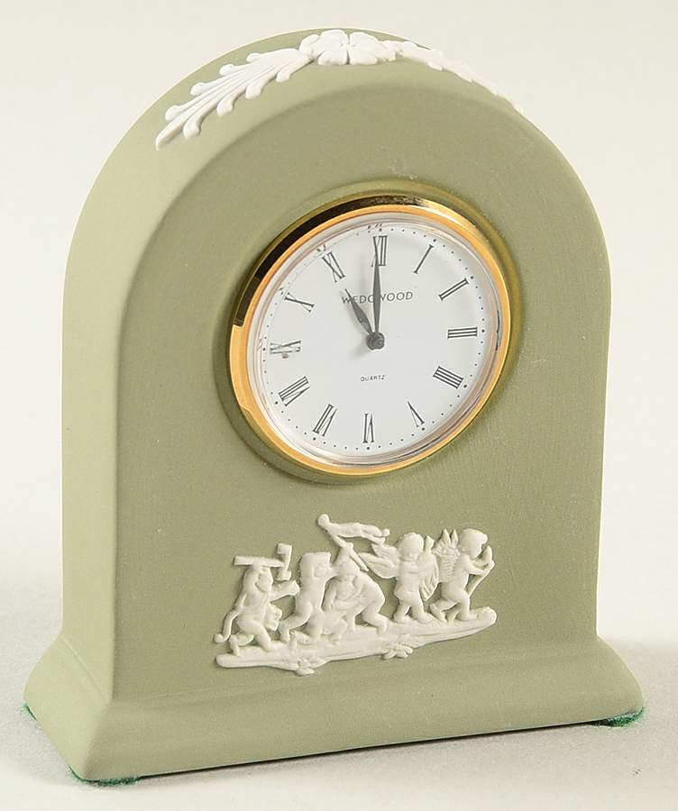 Cream Color on Celadon Jasperware Small Grecian Clock by Wedgwood-1
