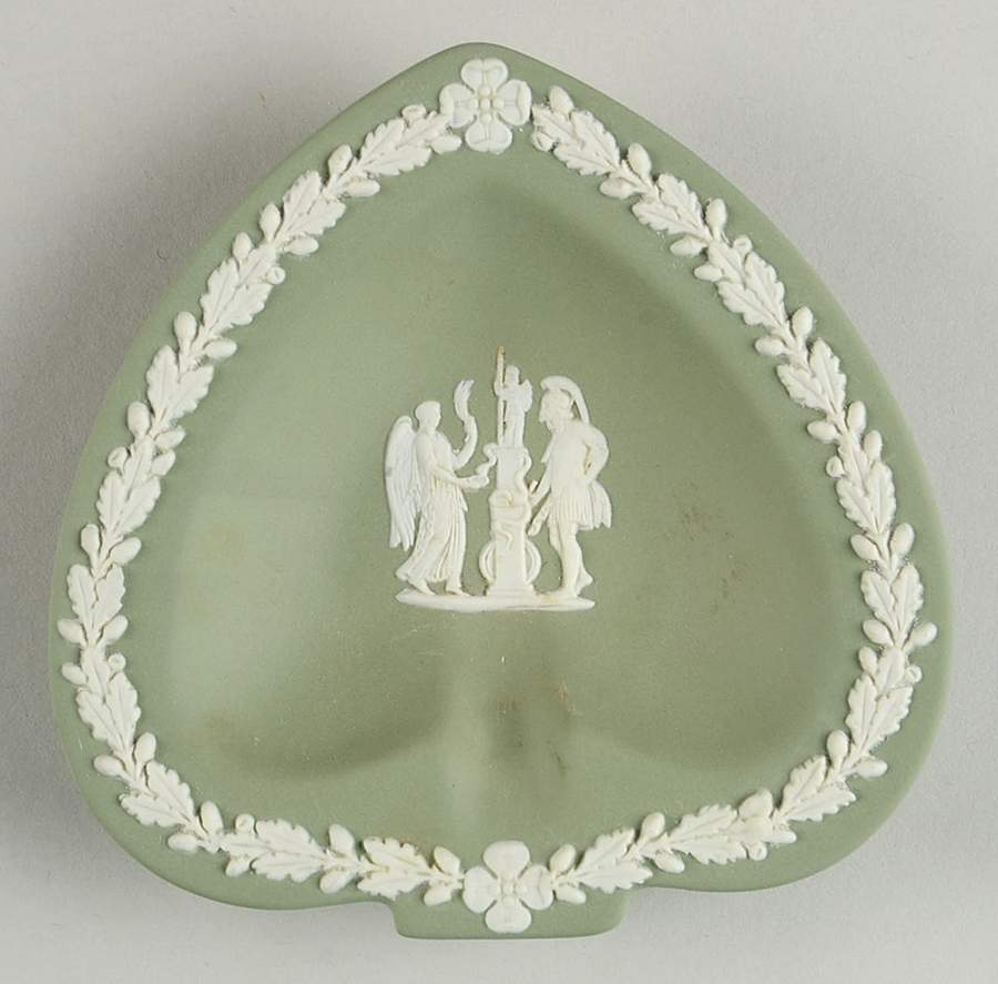 Cream Color on Celadon Jasperware Small Spade Shape Ashtray by Wedgwood-1