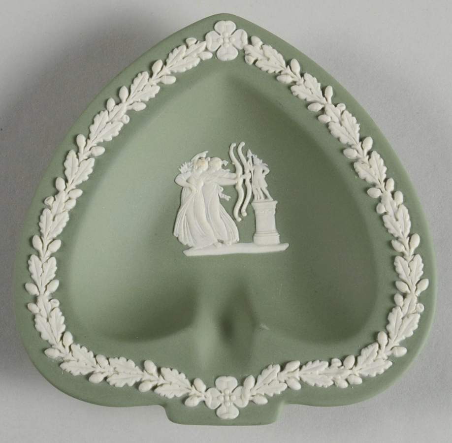 Cream Color on Celadon Jasperware Small Spade Shape Ashtray by Wedgwood-1