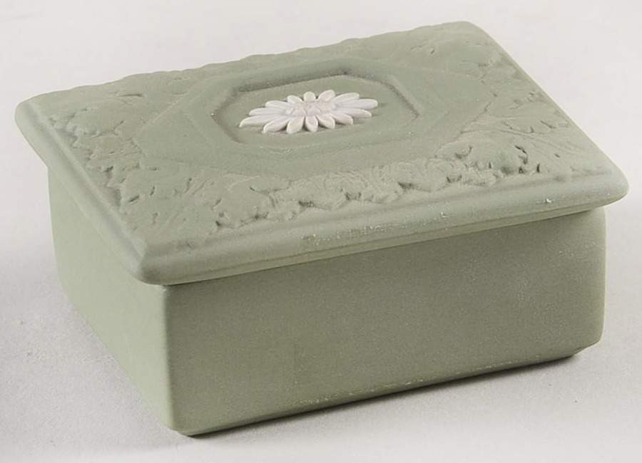 Cream Color on Celadon Jasperware Rectangular Box with Lid by Wedgwood-1