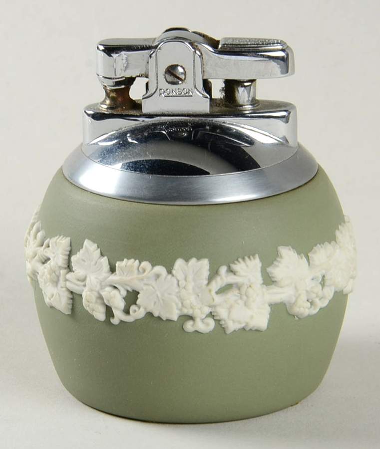 Cream Color on Celadon Jasperware Cigarette Lighter by Wedgwood-1