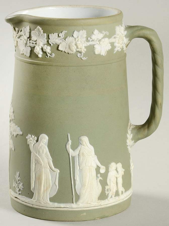 Cream Color on Celadon Jasperware Medium Trojan Jug by Wedgwood-1