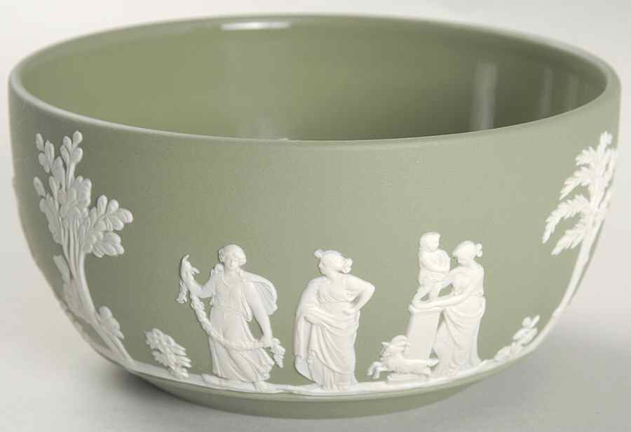 Cream Color on Celadon Jasperware Bute Bowl by Wedgwood-1
