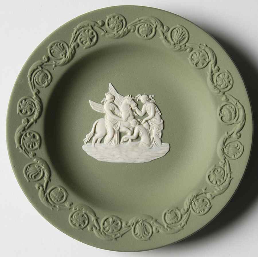 Cream Color on Celadon Jasperware Patrician Tray by Wedgwood-1