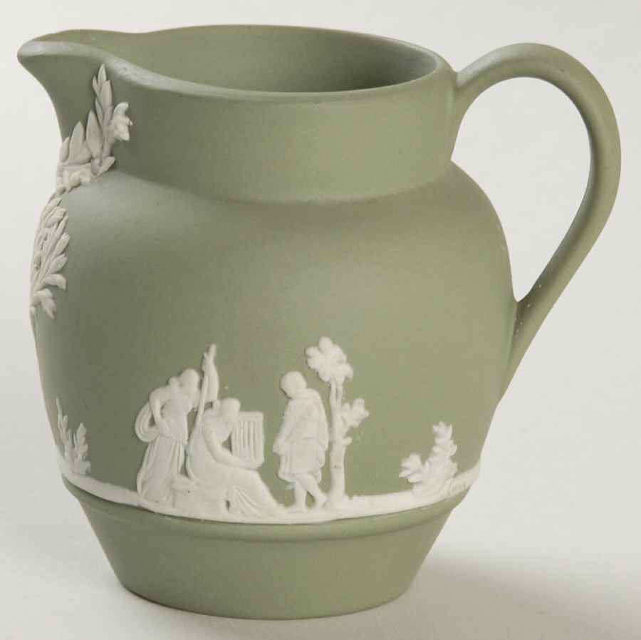 Cream Color on Celadon Jasperware Mini Creamer by Wedgwood-1