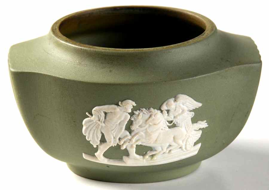 Cream Color on Celadon Jasperware Cigarette Lighter-No Element by Wedgwood-1