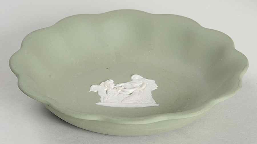 Cream Color on Celadon Jasperware Round Scalloped Compotier by Wedgwood-1