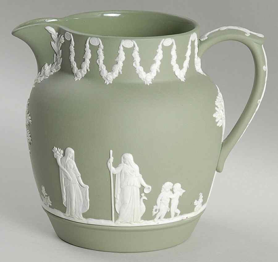 Cream Color on Celadon Jasperware 16 Oz Dutch Sacrifice Jug by Wedgwood-1