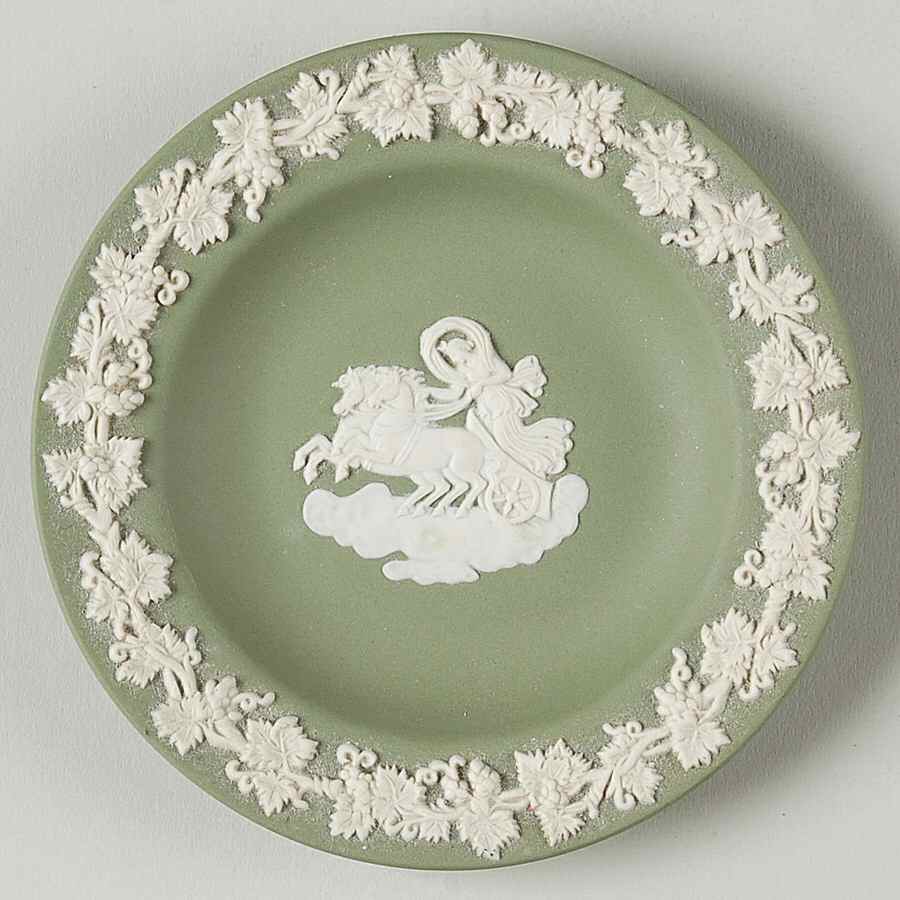 Cream Color on Celadon Jasperware 4" Round Tray by Wedgwood-1