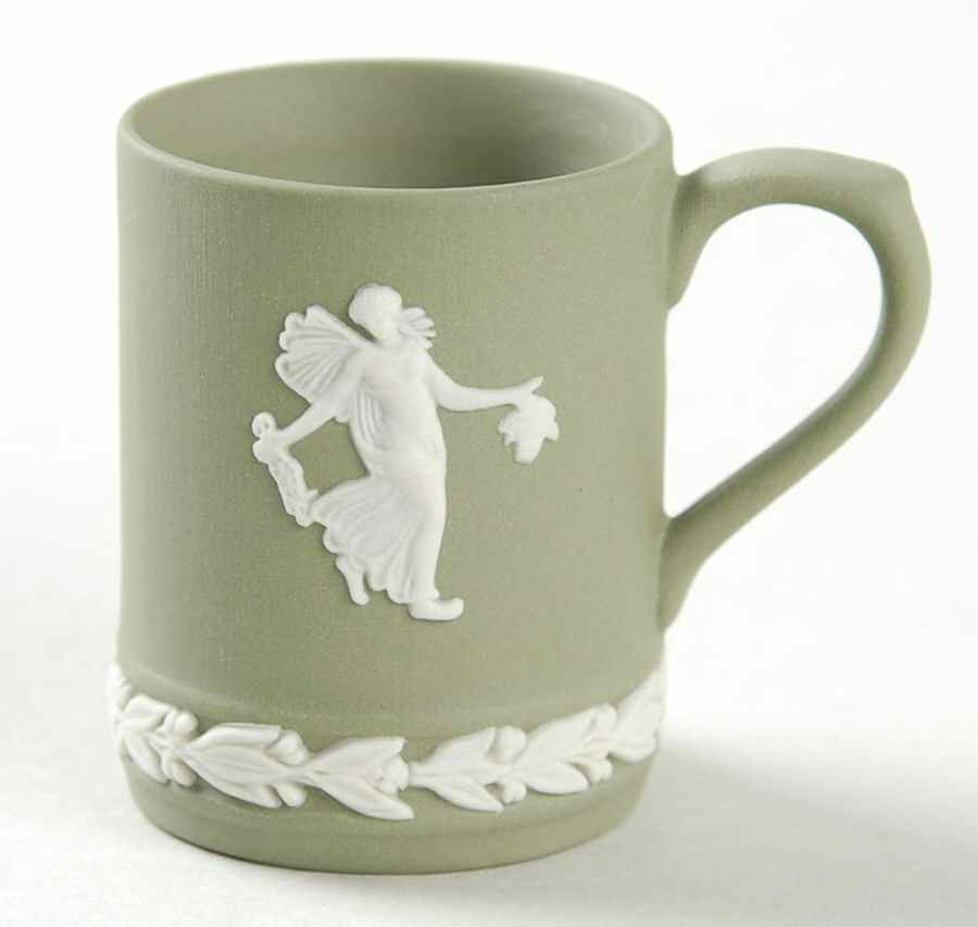 Cream Color on Celadon Jasperware Tankard by Wedgwood-1