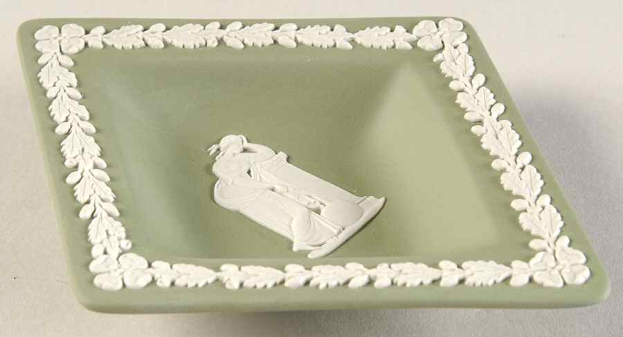 Cream Color on Celadon Jasperware 5" Small Diamond Shape Ashtray by Wedgwood-1