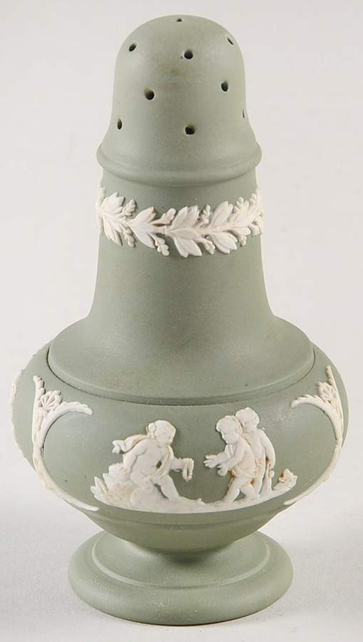 Cream Color on Celadon Jasperware Salt Shaker by Wedgwood-1