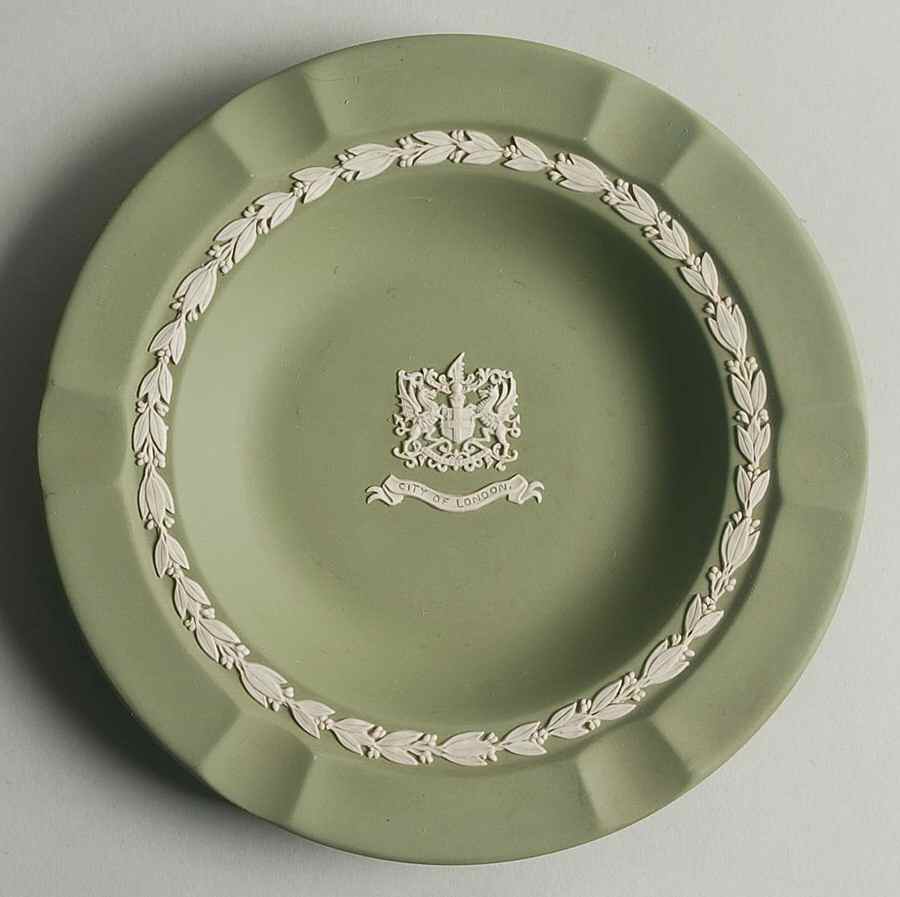 Cream Color on Celadon Jasperware Executive Ashtray by Wedgwood-1