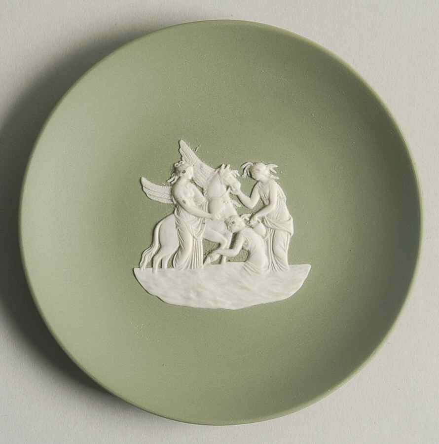 Cream Color on Celadon Jasperware Coaster by Wedgwood-1
