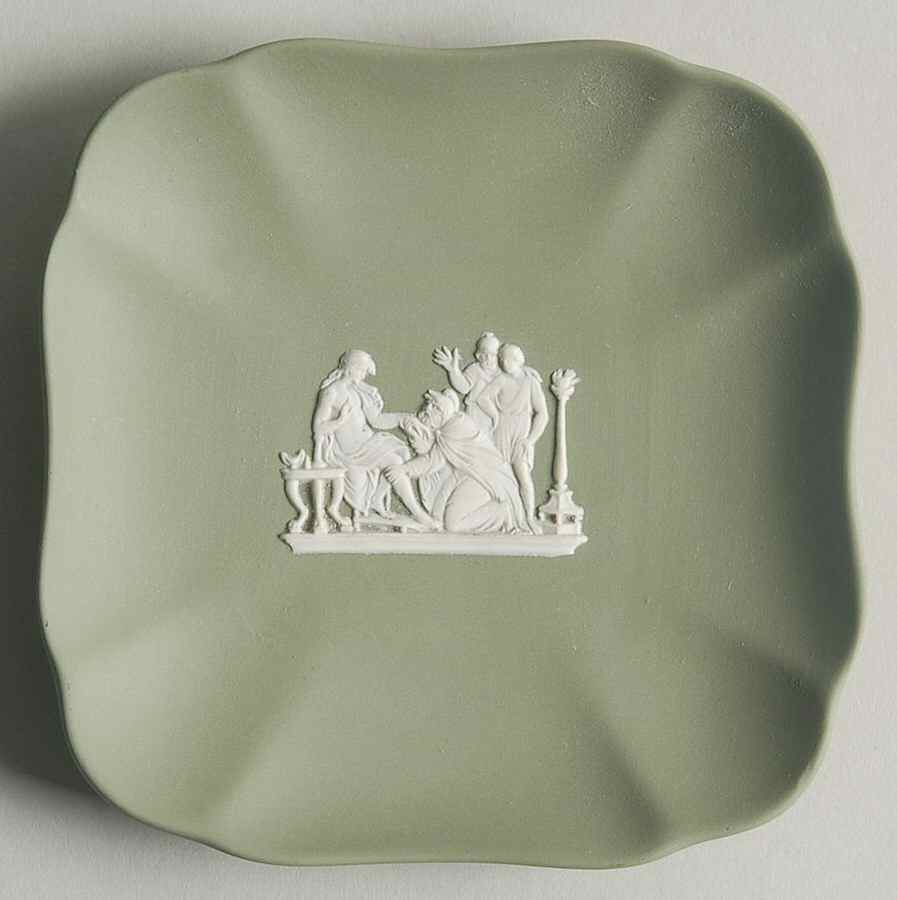 Cream Color on Celadon Jasperware Square Compotier by Wedgwood-1