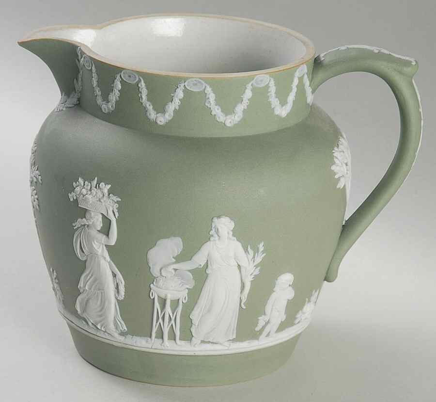 Cream Color on Celadon Jasperware 24 Oz Dutch Sacrifice Jug by Wedgwood-1