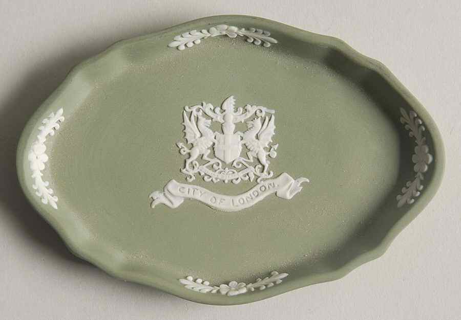 Cream Color on Celadon Jasperware Silver Tray by Wedgwood-1