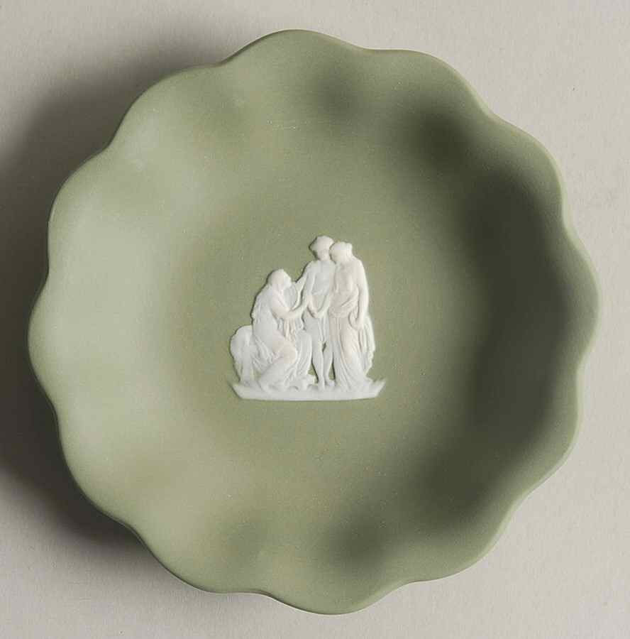 Cream Color on Celadon Jasperware Round Scalloped Compotier by Wedgwood-1