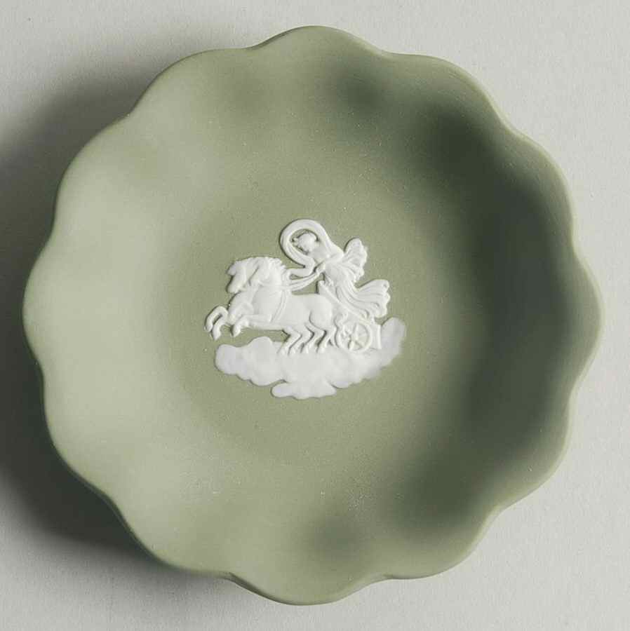 Cream Color on Celadon Jasperware Round Scalloped Compotier by Wedgwood-1