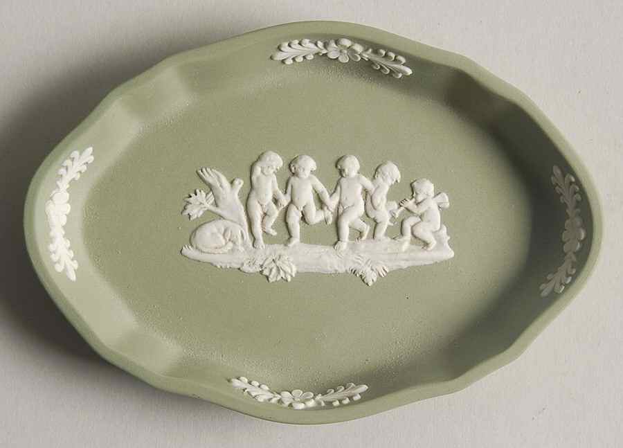 Cream Color on Celadon Jasperware Silver Tray by Wedgwood-1