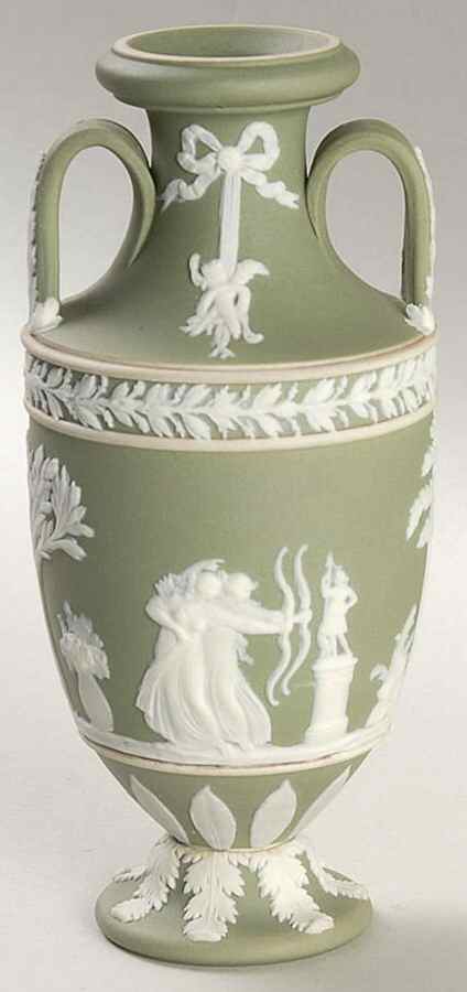 Cream Color on Celadon Jasperware Vase-Trophy by Wedgwood-1