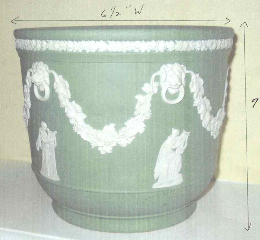 Cream Color on Celadon Jasperware #317 7" Jardiniere by Wedgwood-1