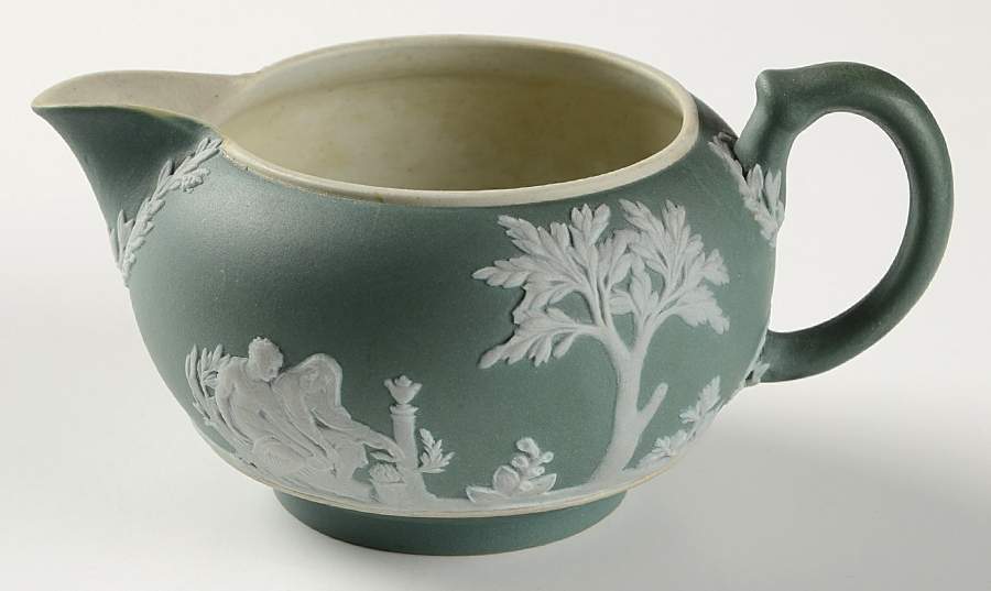 Cream Color on Celadon Jasperware Creamer by Wedgwood-1