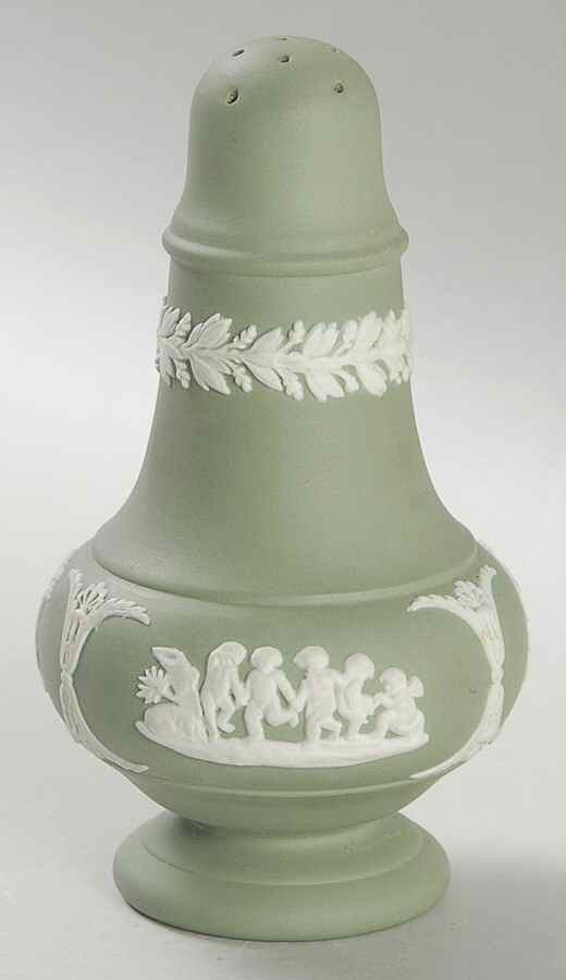 Cream Color on Celadon Jasperware Salt Shaker by Wedgwood-1