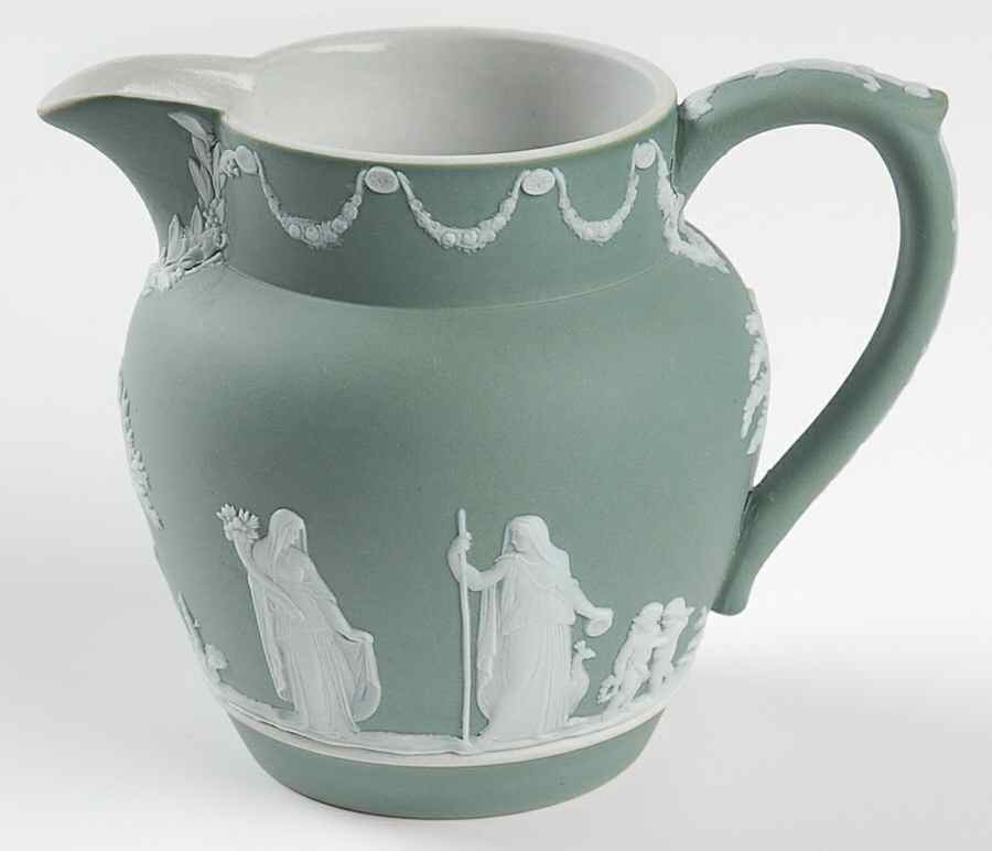 Cream Color on Celadon Jasperware 8 Oz Dutch Jug by Wedgwood-1